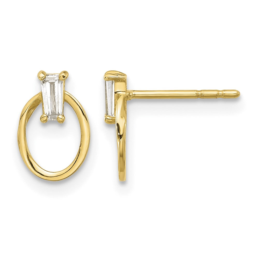 14K Polished CZ Oval Post Earrings