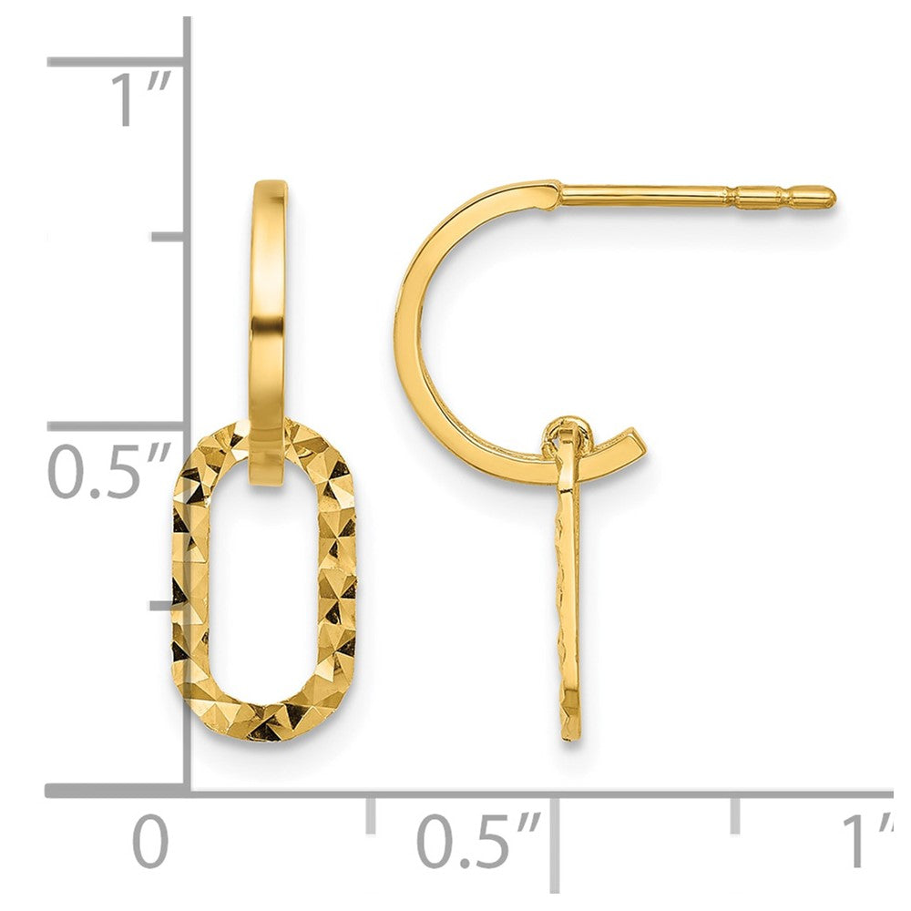14K Polished and D/C J-Hoop Dangle Post Earrings