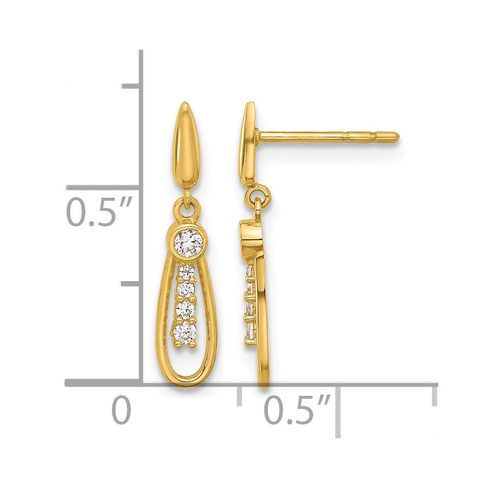 14K Polished Teardrop CZ Post Dangle Earrings