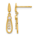 14K Polished Teardrop CZ Post Dangle Earrings