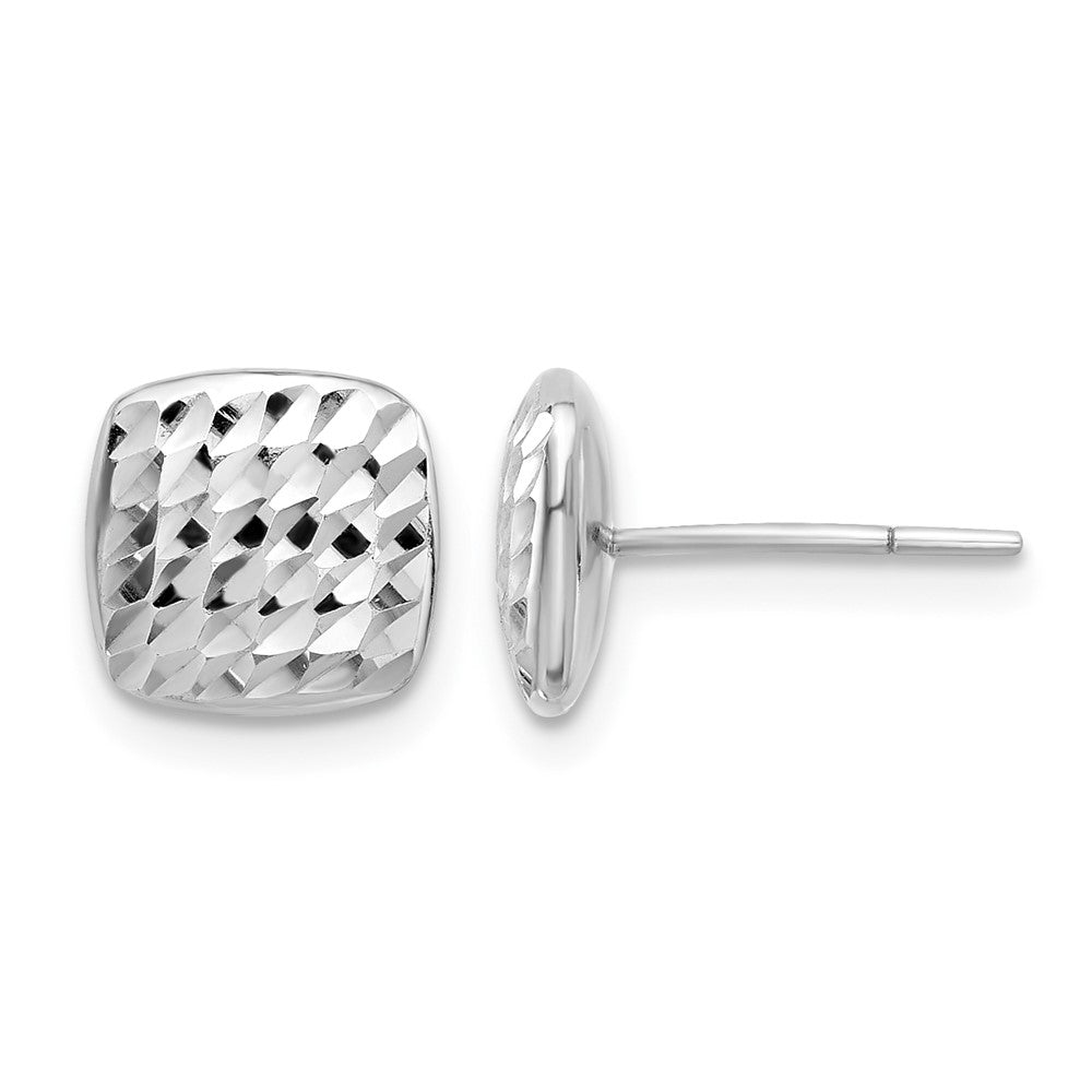 14K White Gold Diamond Cut Square Post Earrings
