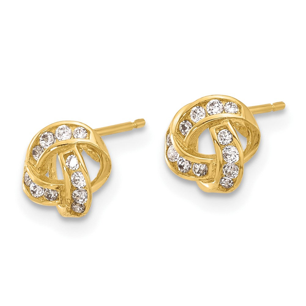 14k Polished CZ Love Knot Post Earrings