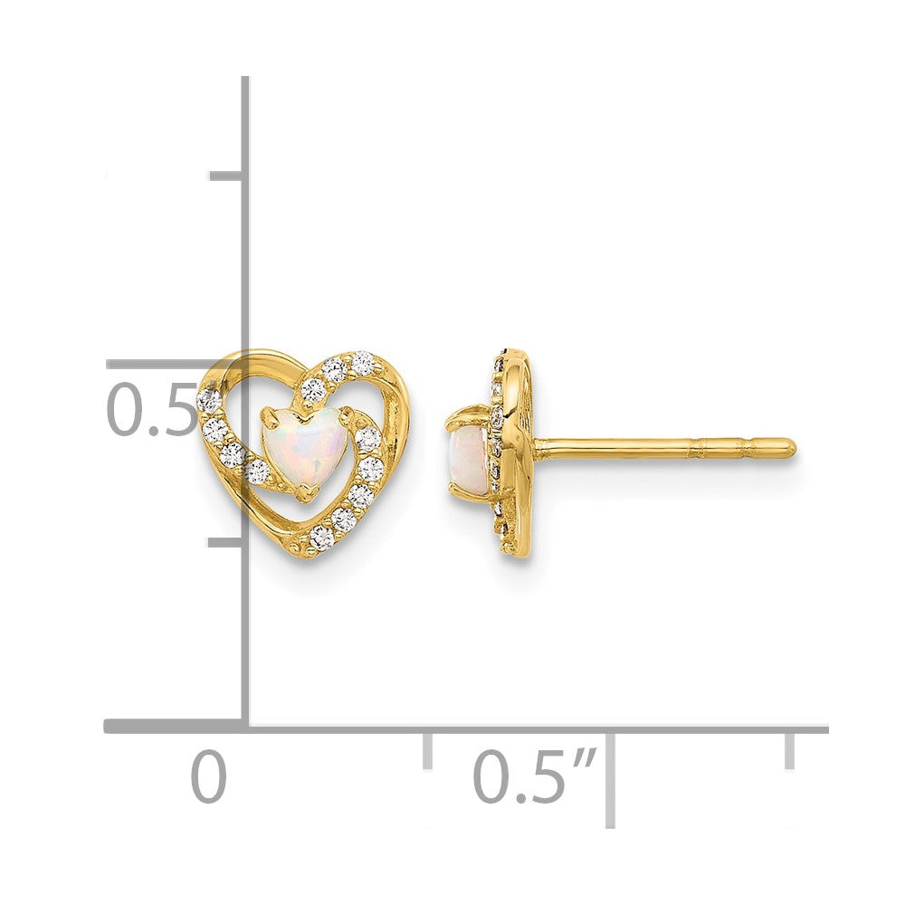 14K CZ and Created Opal Heart Post Earrings