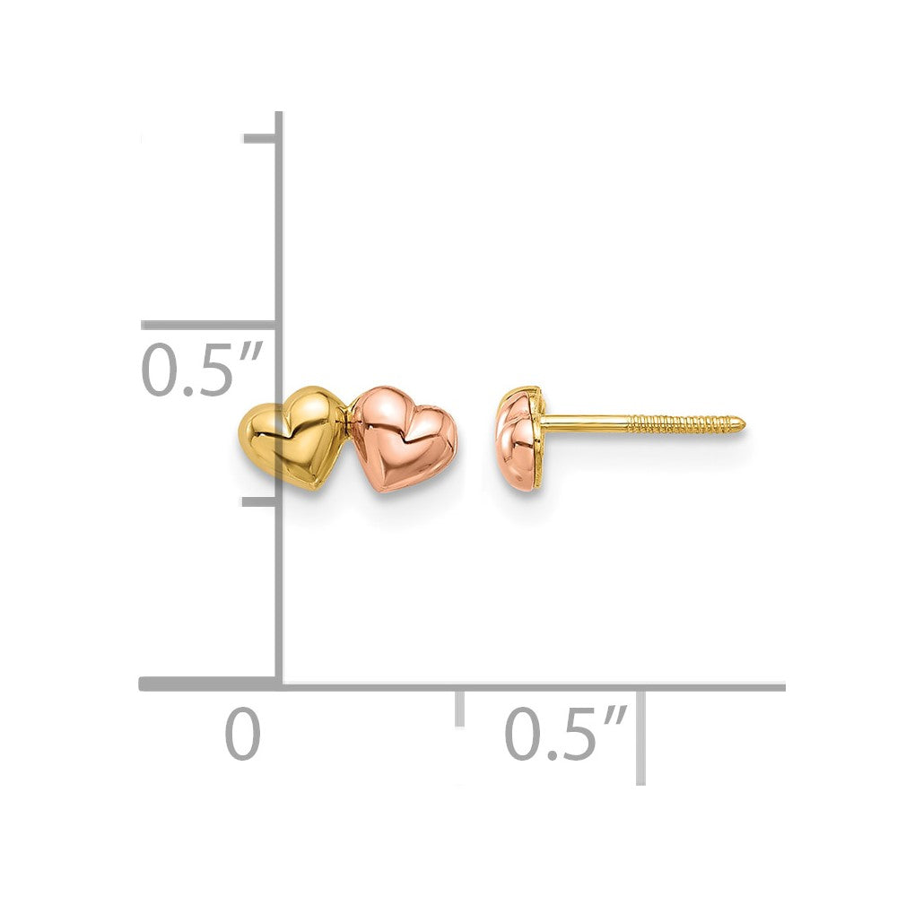 14K Two-tone Double Hearts Screwback Post Earrings