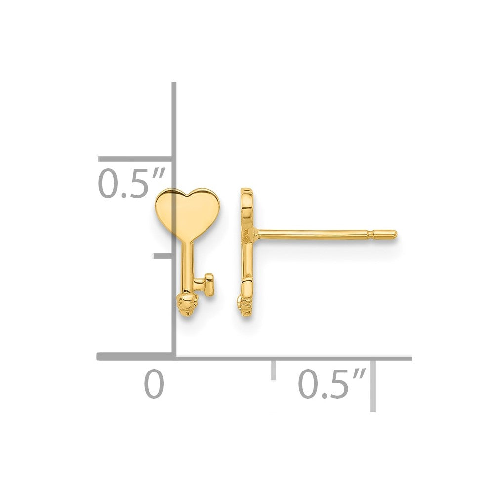 14K Polished Heart Key Post Earrings