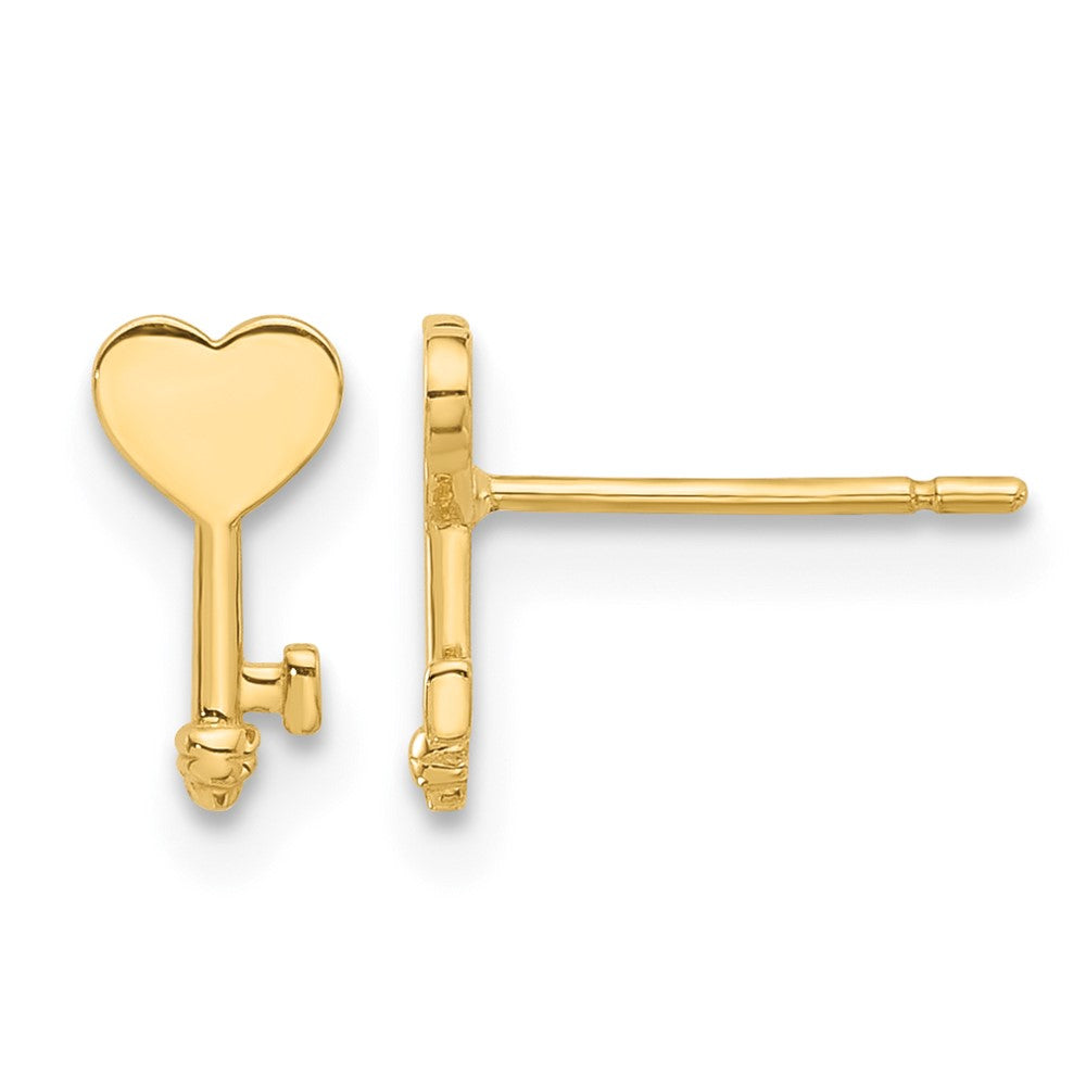 14K Polished Heart Key Post Earrings