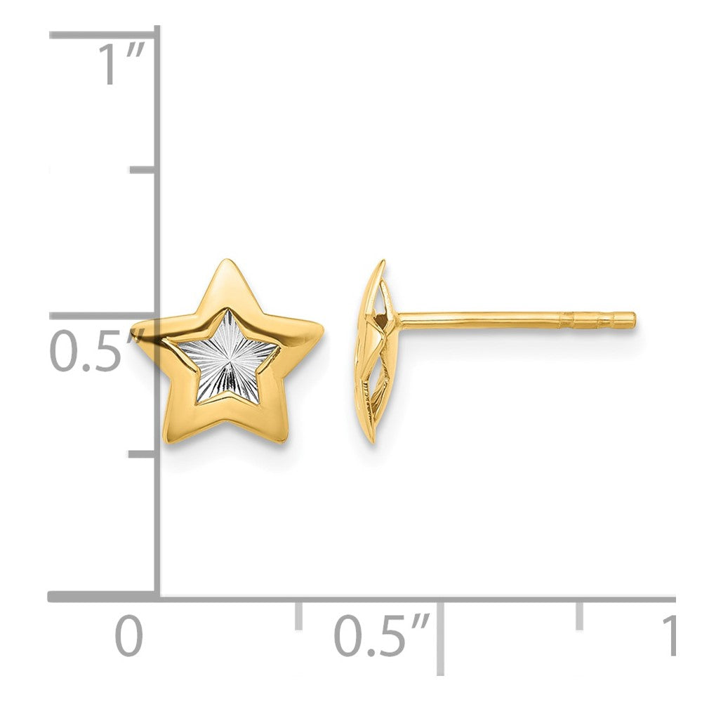 14K with Rhodium Polished and Textured Star Post Earrings