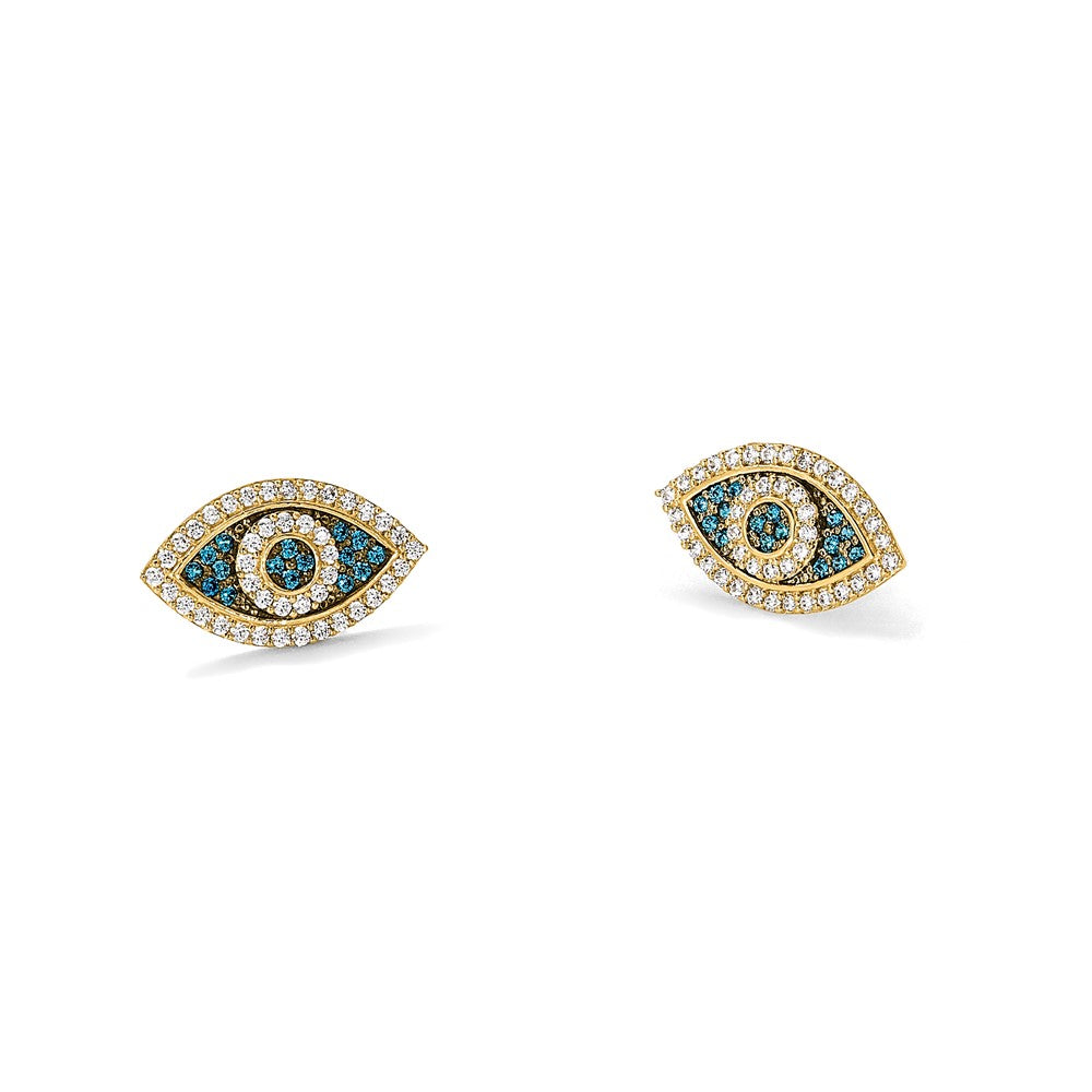 14k Black Rhodium-plated Polished Blue/White CZ Evil Eye Post Earrings