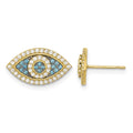 14k Black Rhodium-plated Polished Blue/White CZ Evil Eye Post Earrings