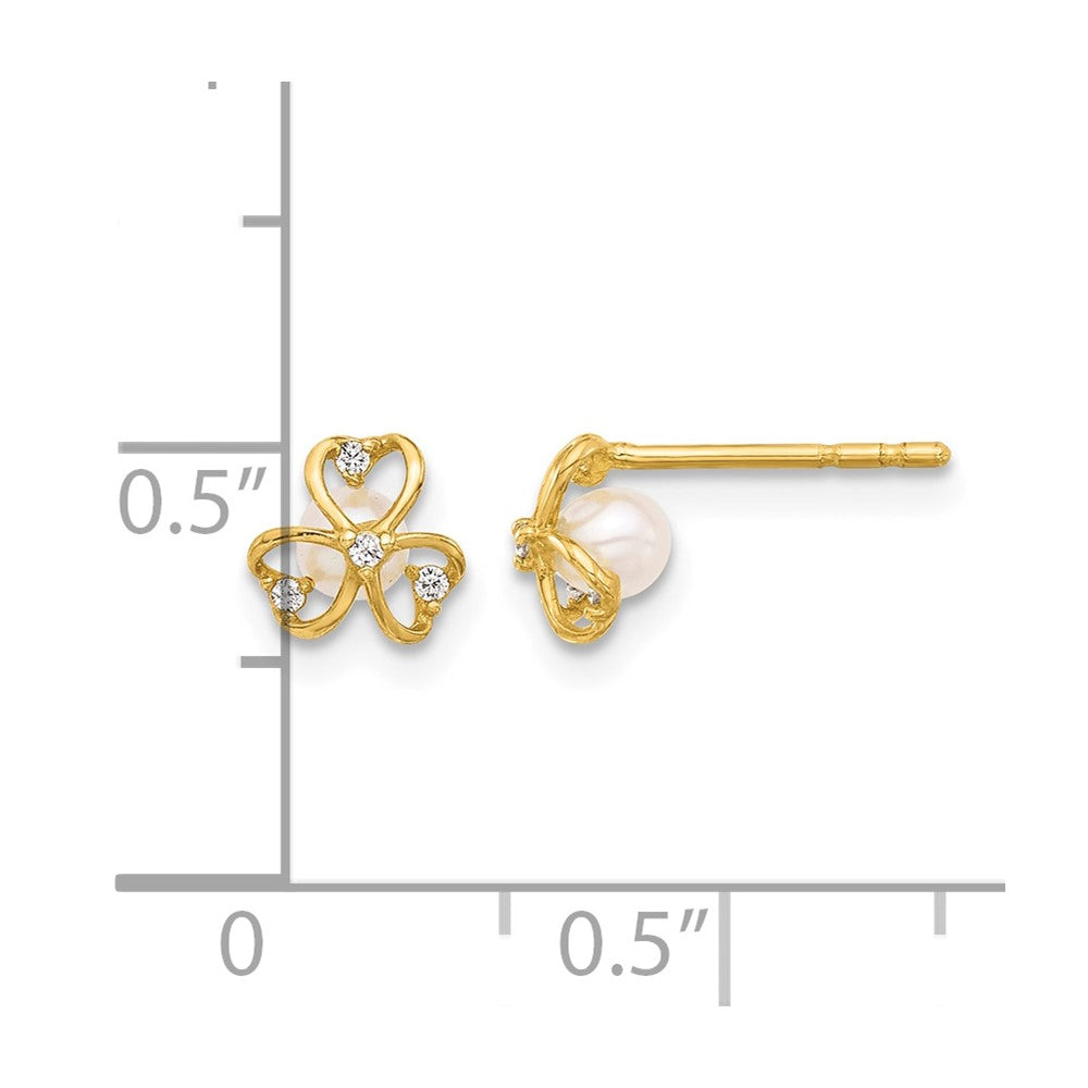 14K CZ and Freshwater Cultured Pearl Post Earrings