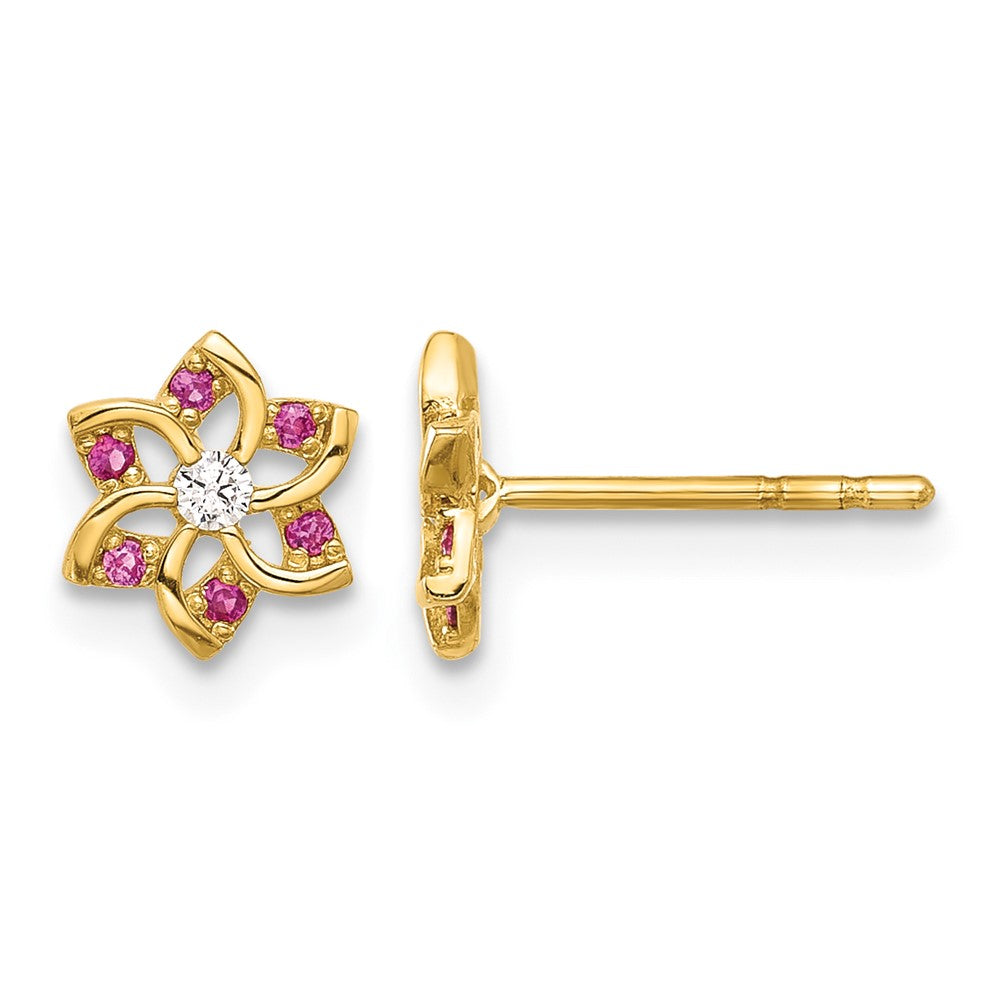 14K Polished Red and White CZ Flower Post Earrings