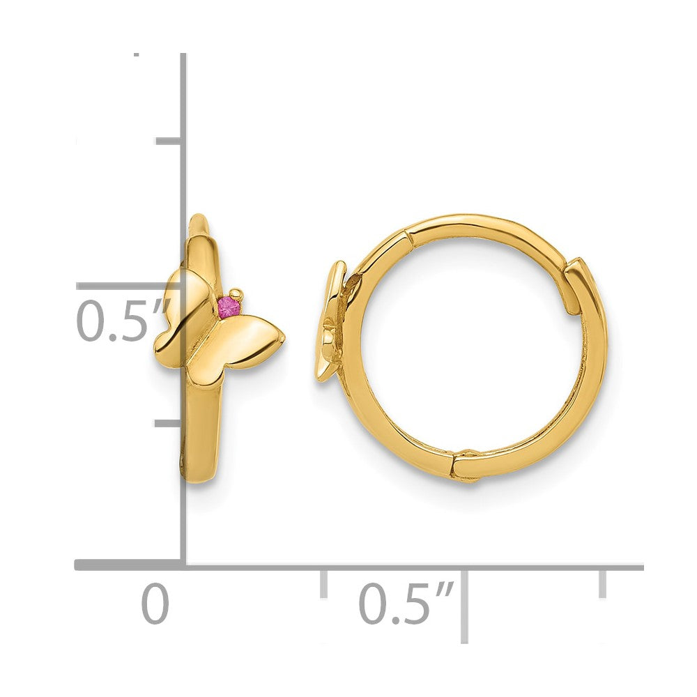14K Polished Pink CZ Butterfly Hinged Hoop Earrings