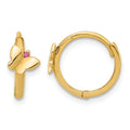 14K Polished Pink CZ Butterfly Hinged Hoop Earrings