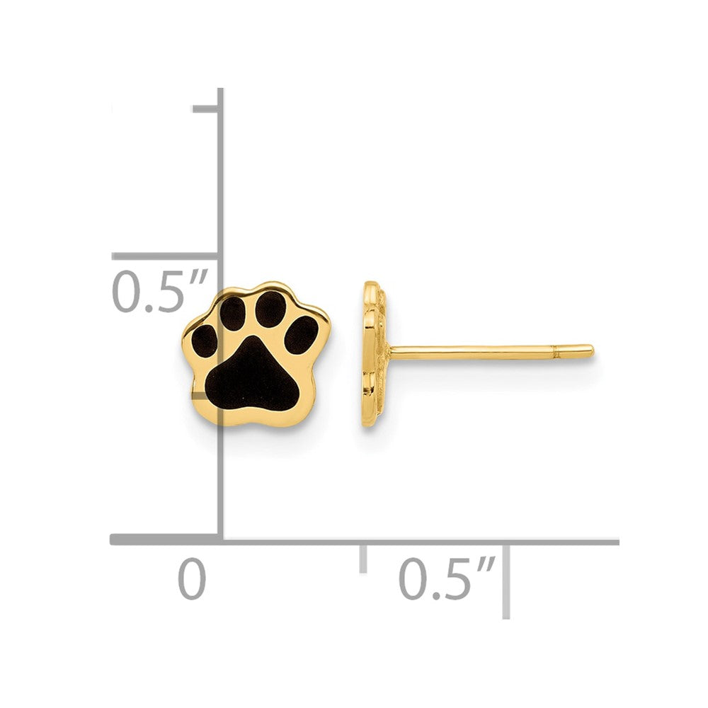 14K Polished Paw with Black Enamel Post Earrings