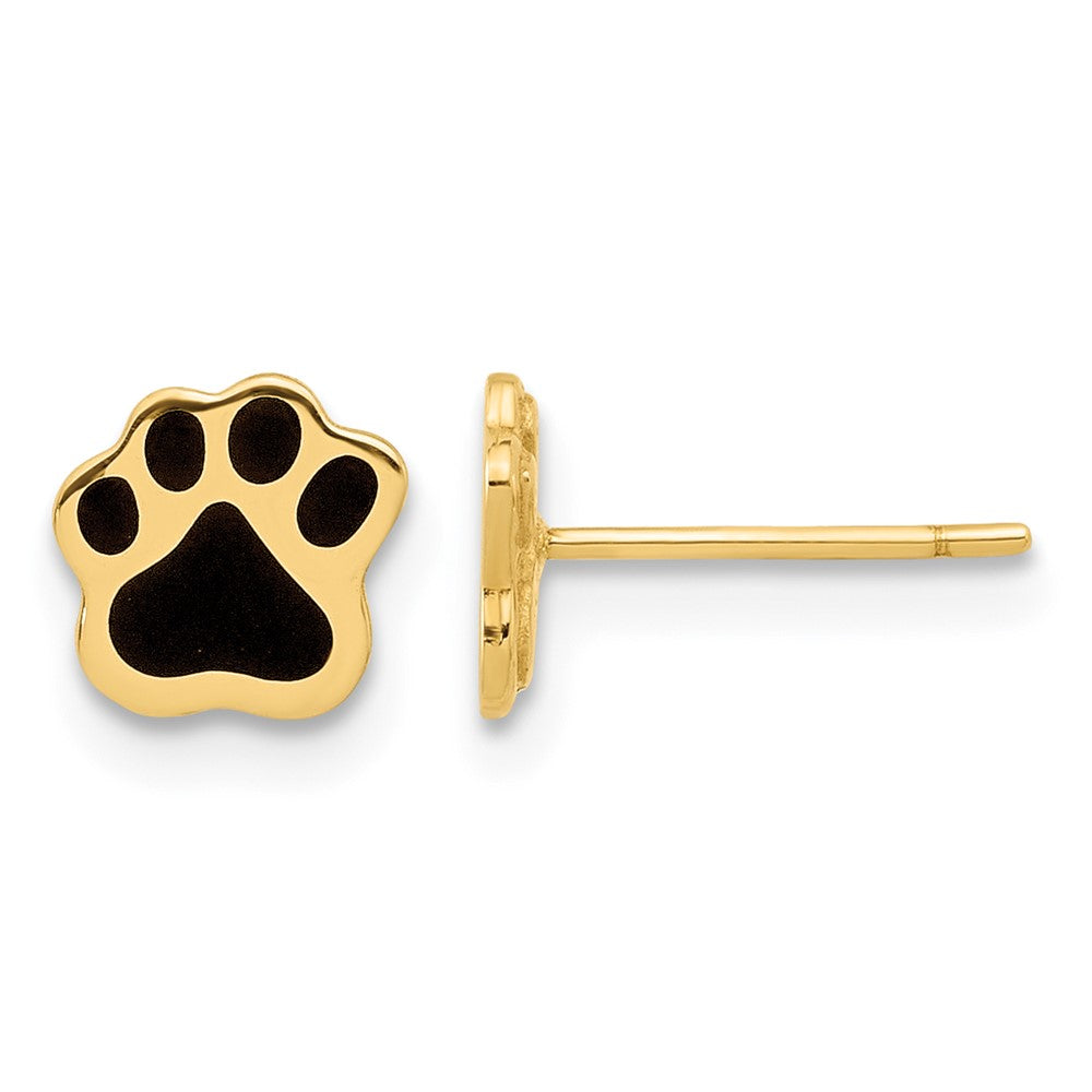 14K Polished Paw with Black Enamel Post Earrings
