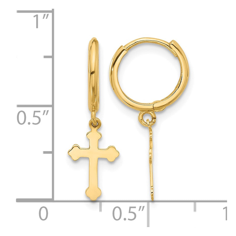 14K Hinged Dangle Cross Hoop Earrings