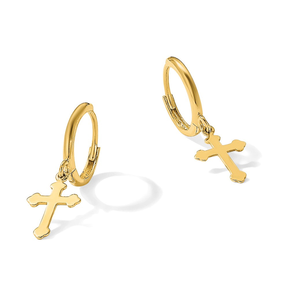 14K Hinged Dangle Cross Hoop Earrings