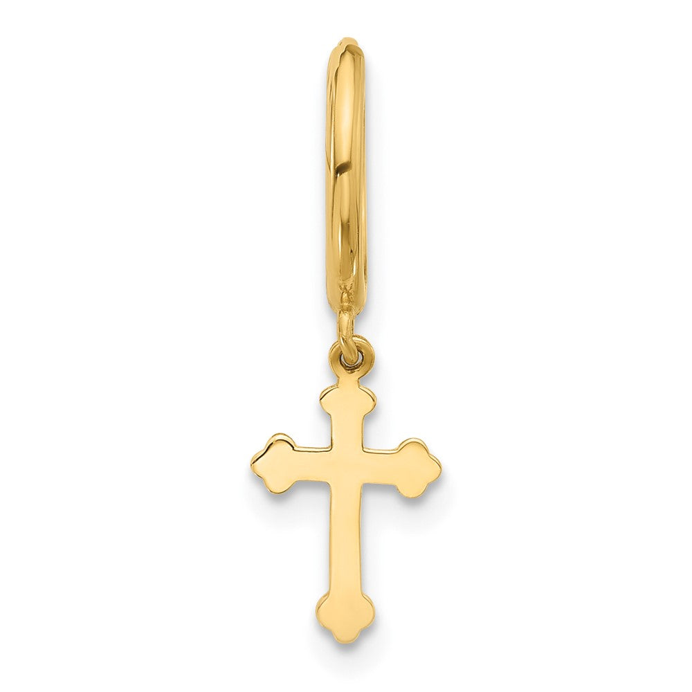 Single 14K Hinged Dangle Cross Hoop Earring