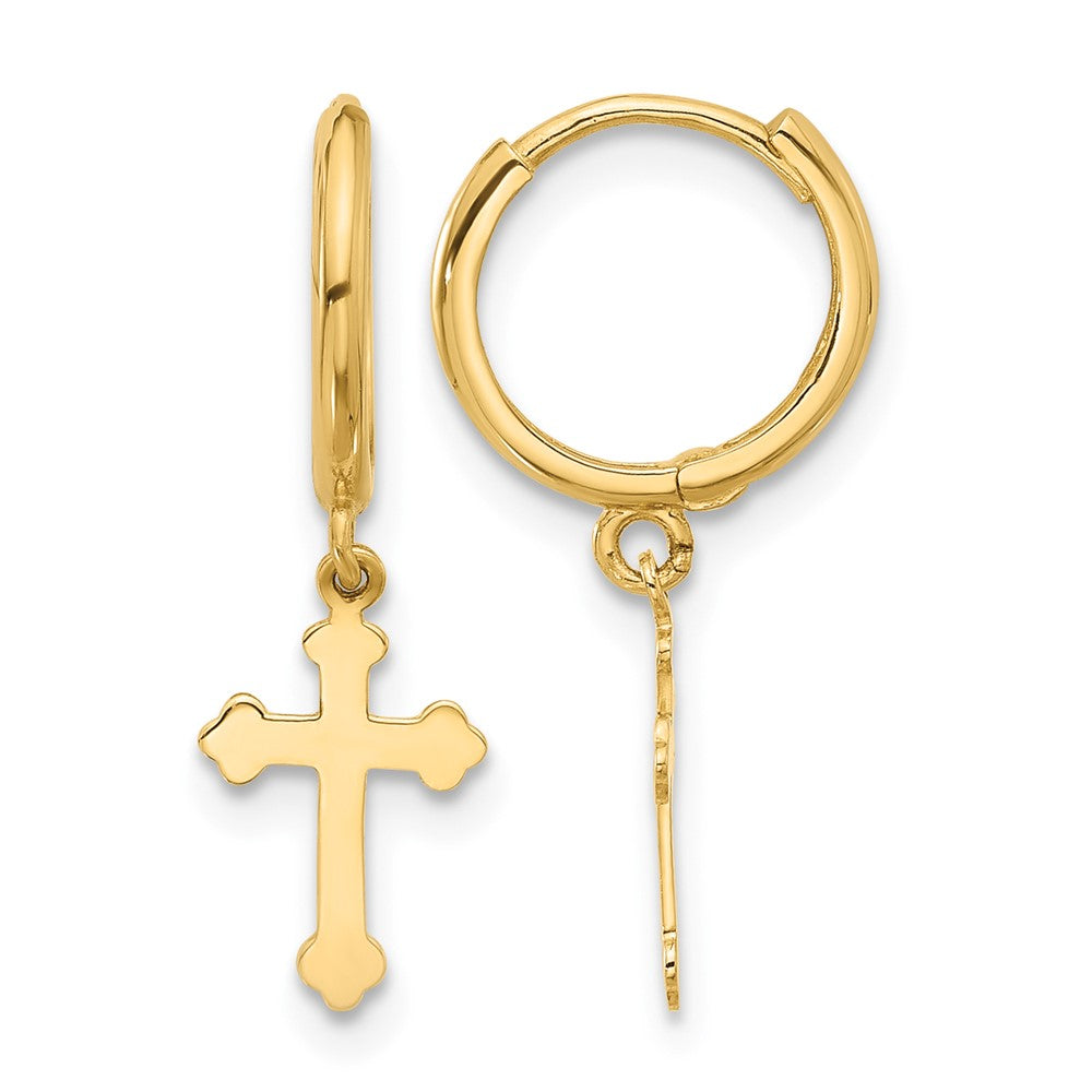 14K Hinged Dangle Cross Hoop Earrings