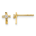 14K Polished and D/C CZ Cross Post Earrings