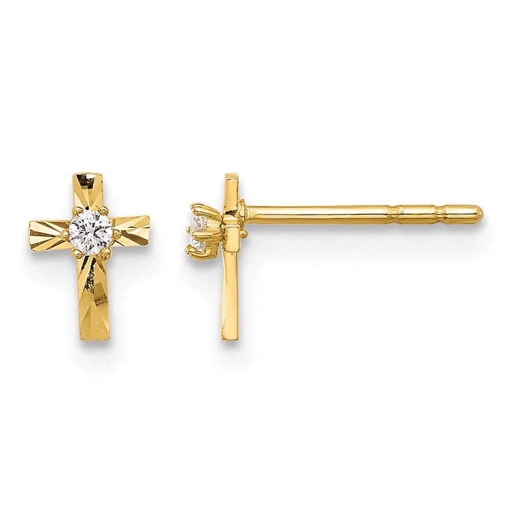 14K Polished and D/C CZ Cross Post Earrings