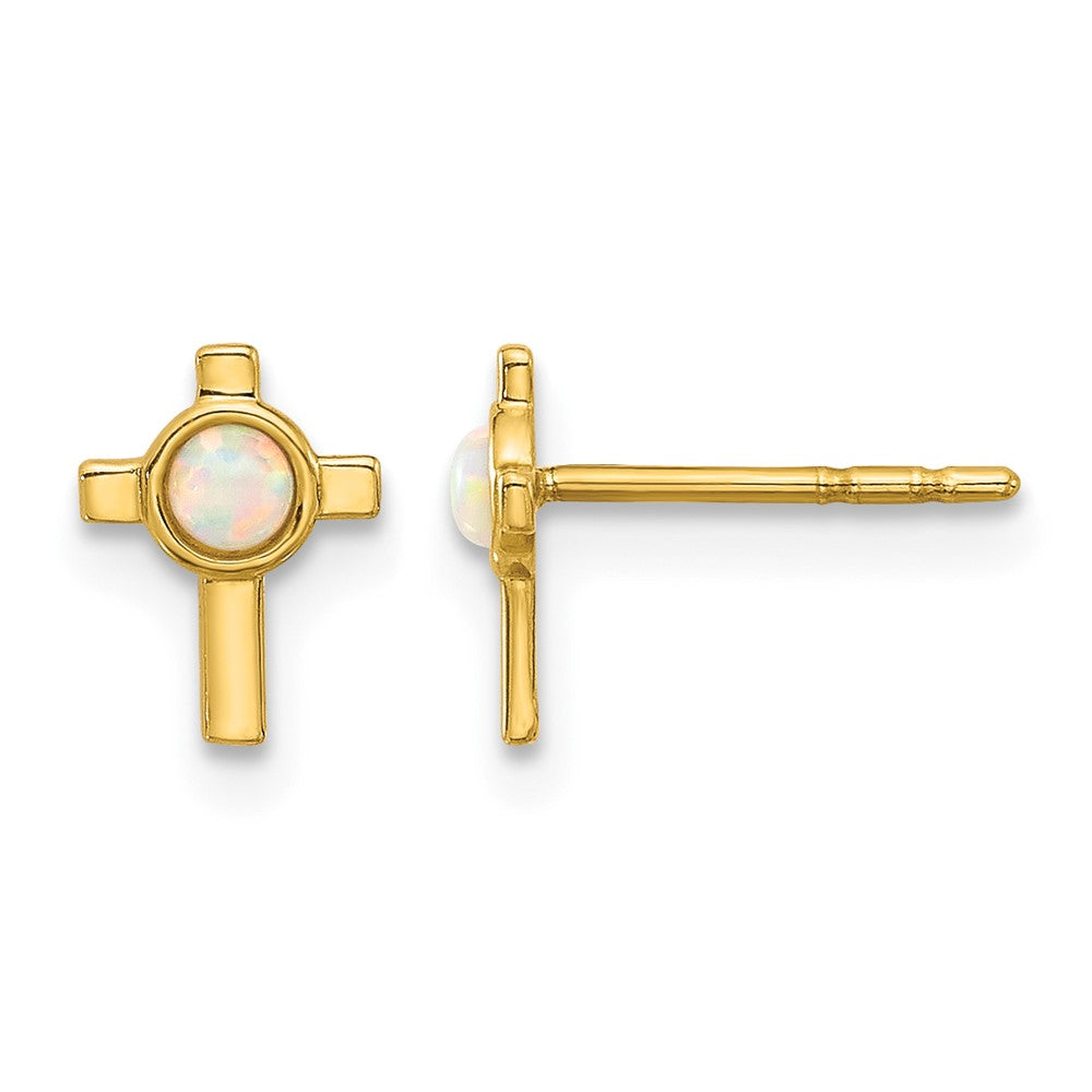 14K Created Opal Cross Post Earrings