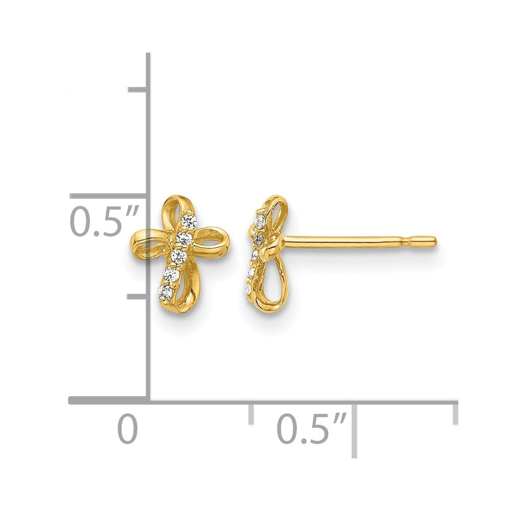 14K CZ Cross Post Earrings