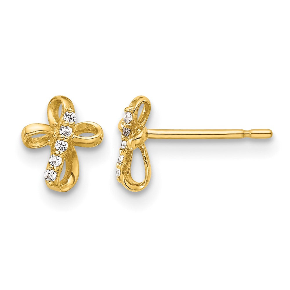 14K CZ Cross Post Earrings