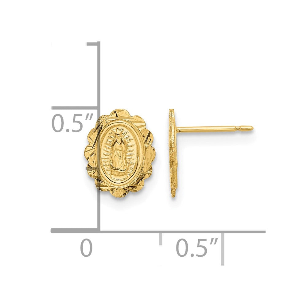 14K Diamond Cut Miraculous Medal Post Earrings