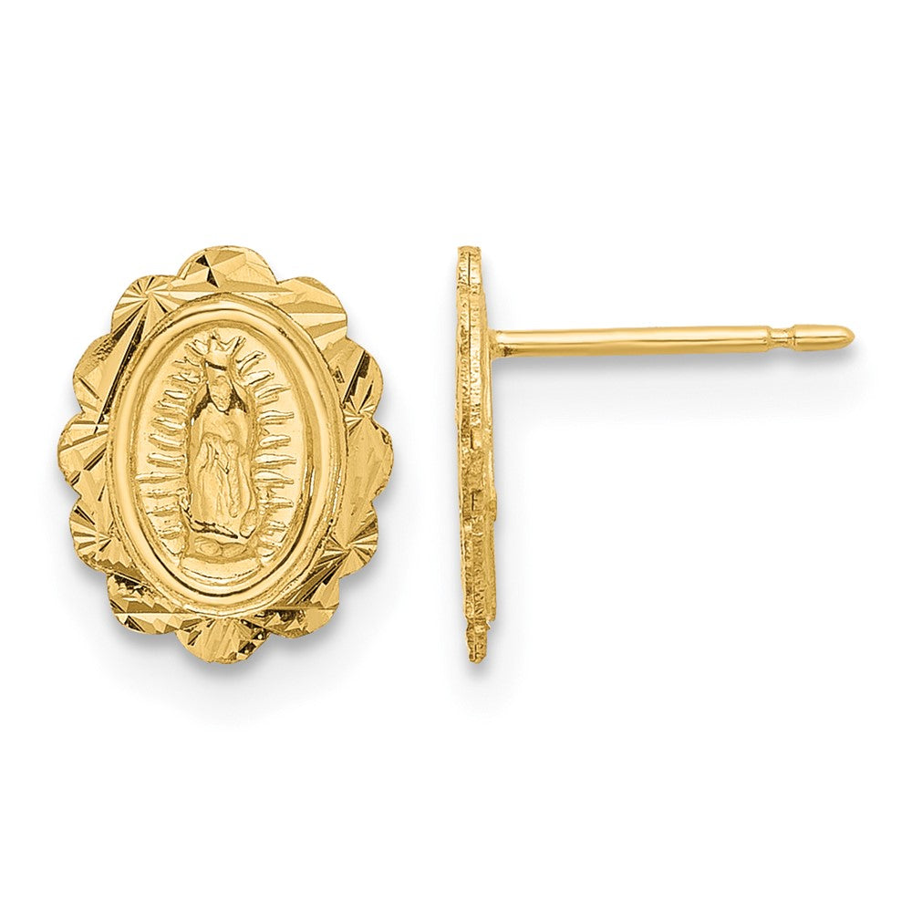 14K Diamond Cut Miraculous Medal Post Earrings