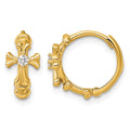 14k Polished CZ Cross Hinged Round Hoop Earrings