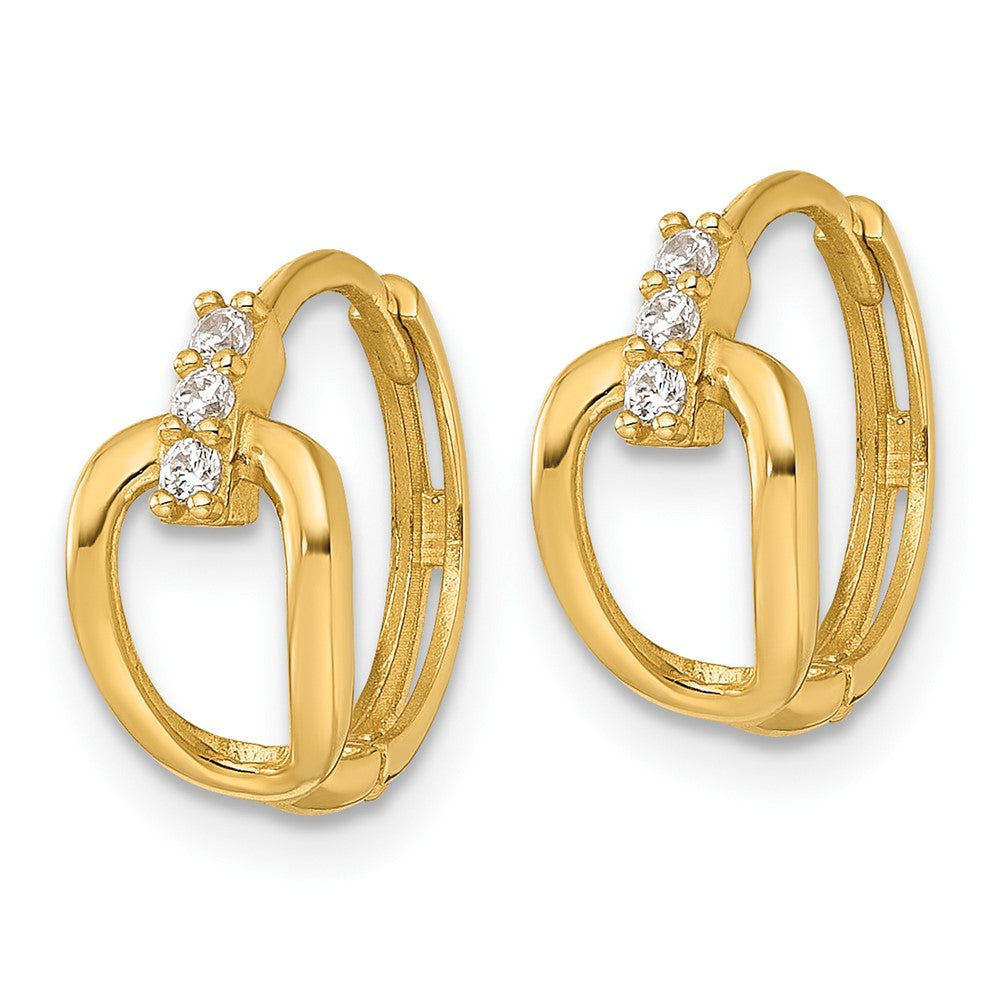 14k Polished Fancy CZ Hinged Round Hoop Earrings