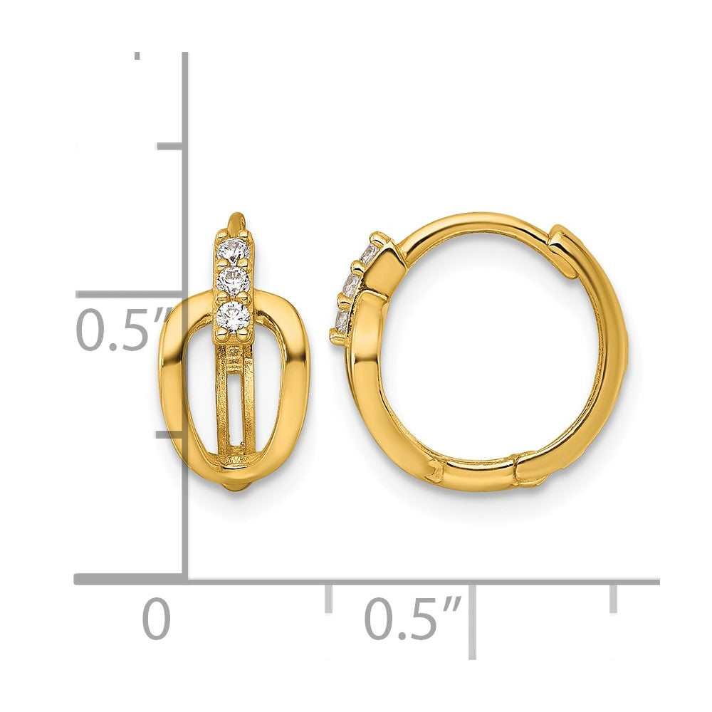 14k Polished Fancy CZ Hinged Round Hoop Earrings