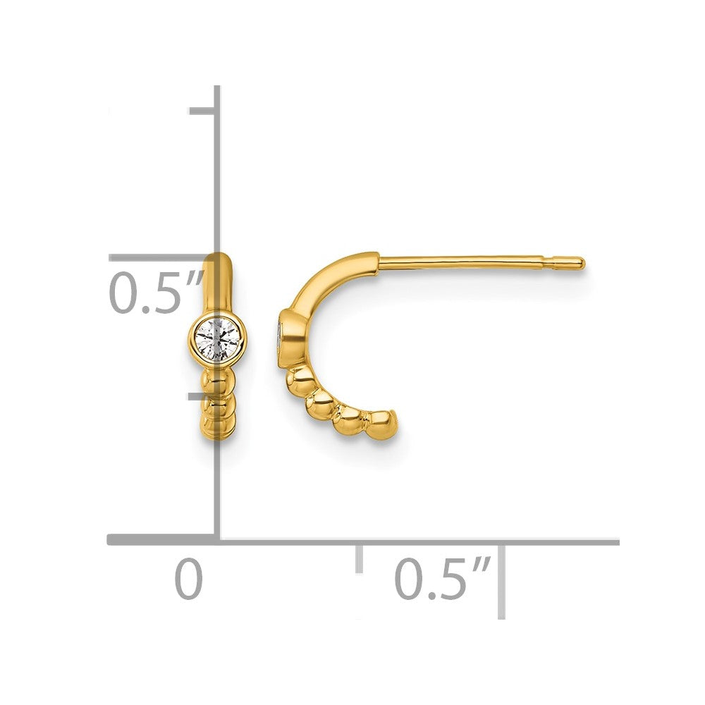 14k Polished and Beaded CZ Post C-Hoop Earrings