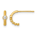 14k Polished and Beaded CZ Post C-Hoop Earrings