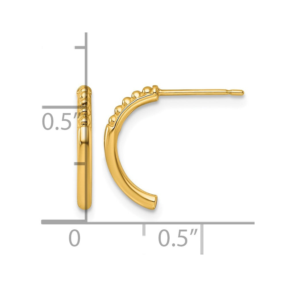 14k Polished and Beaded Post J-Hoop Earrings