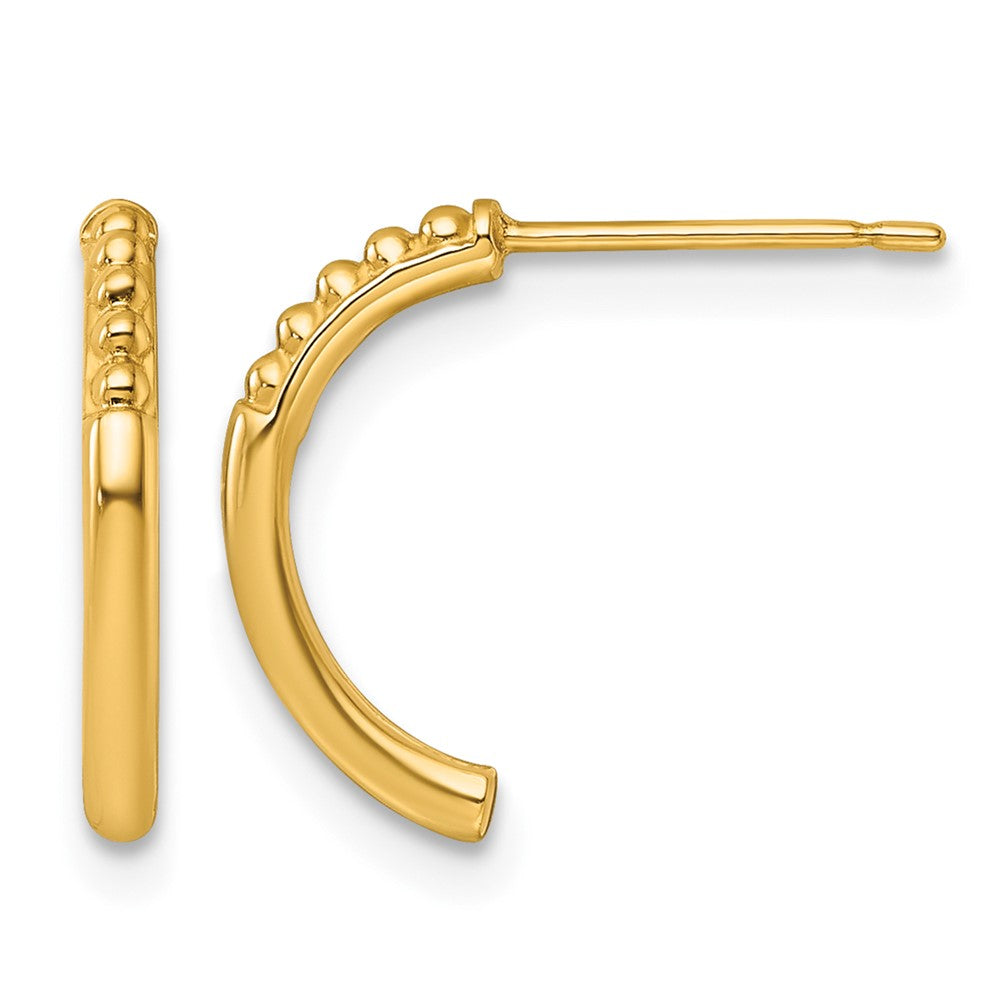 14k Polished and Beaded Post J-Hoop Earrings
