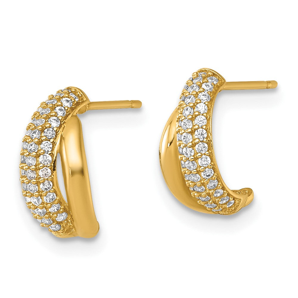 14k Polished Fancy Pave CZ Post J-Hoop Earrings