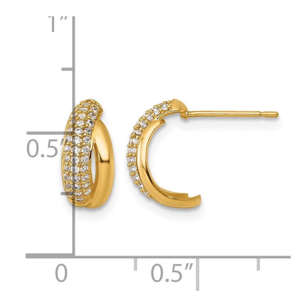 14k Polished Fancy Pave CZ Post J-Hoop Earrings