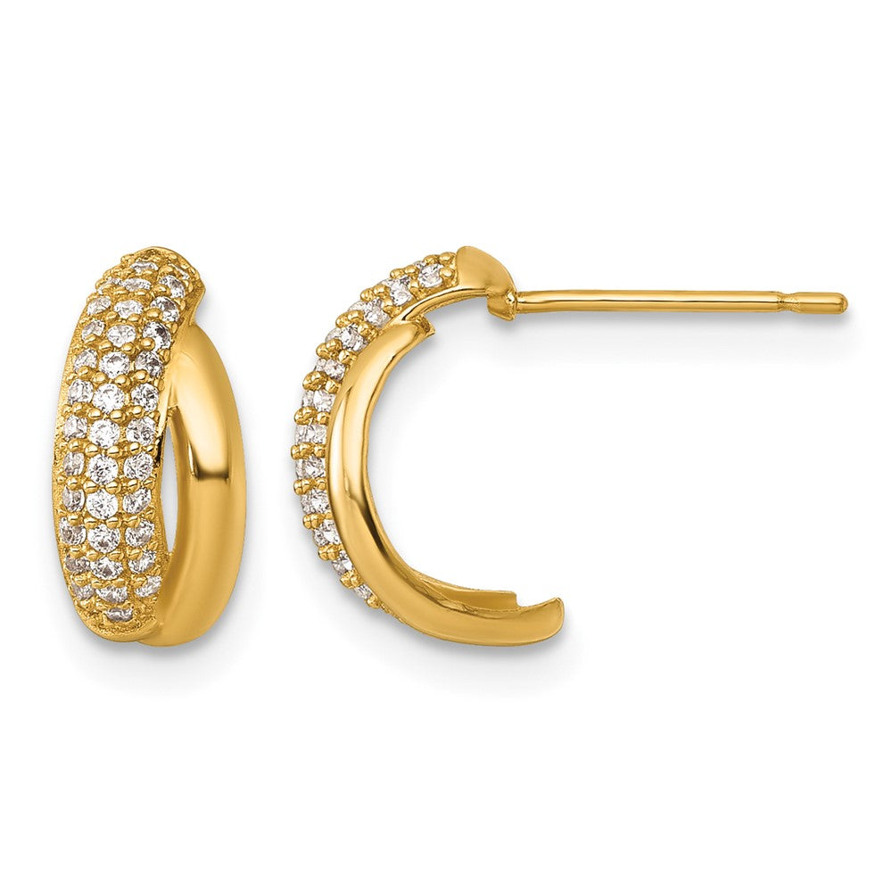 14k Polished Fancy Pave CZ Post J-Hoop Earrings
