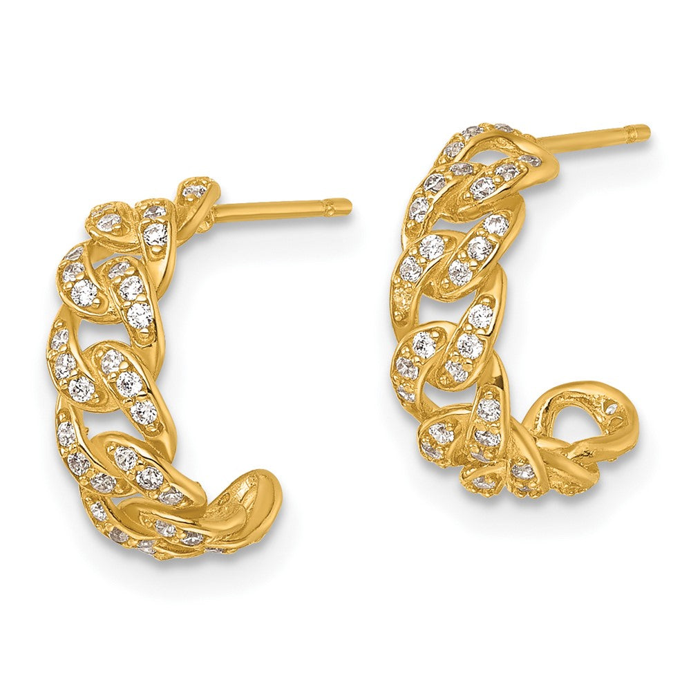 14k Polished CZ Curb Link Post C-Hoop Earrings