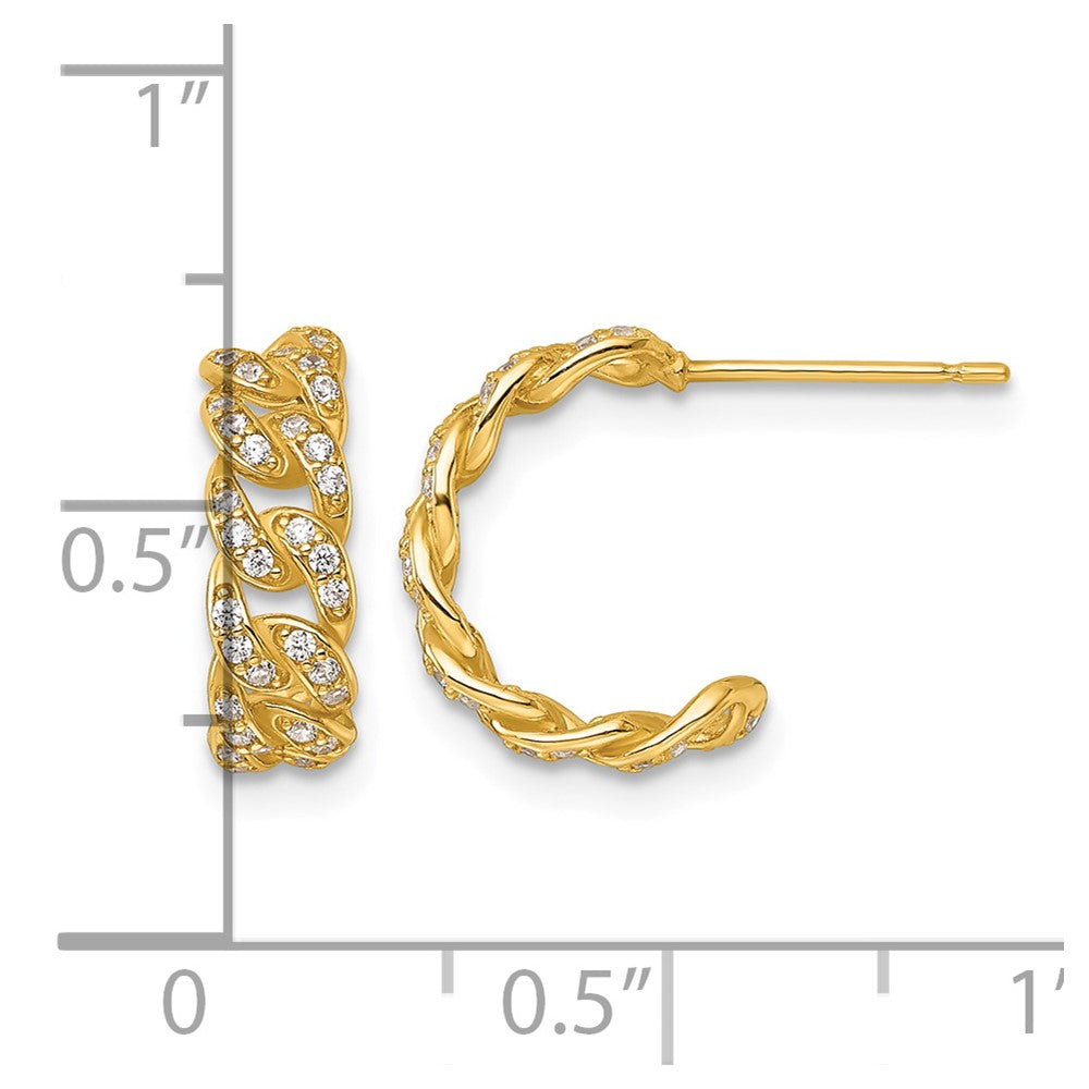 14k Polished CZ Curb Link Post C-Hoop Earrings