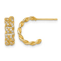 14k Polished CZ Curb Link Post C-Hoop Earrings