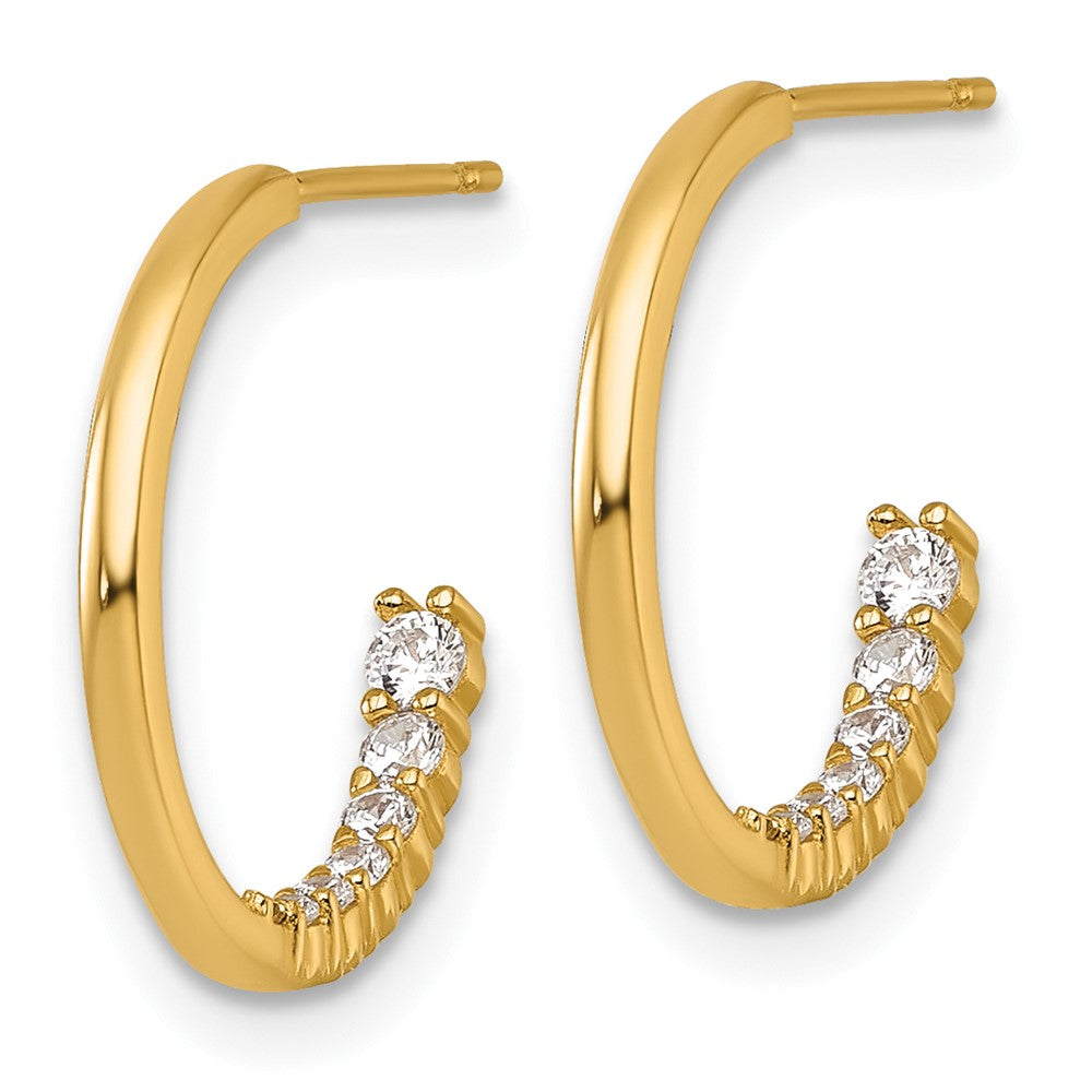 14k Polished Fancy CZ Post J-Hoop Earrings