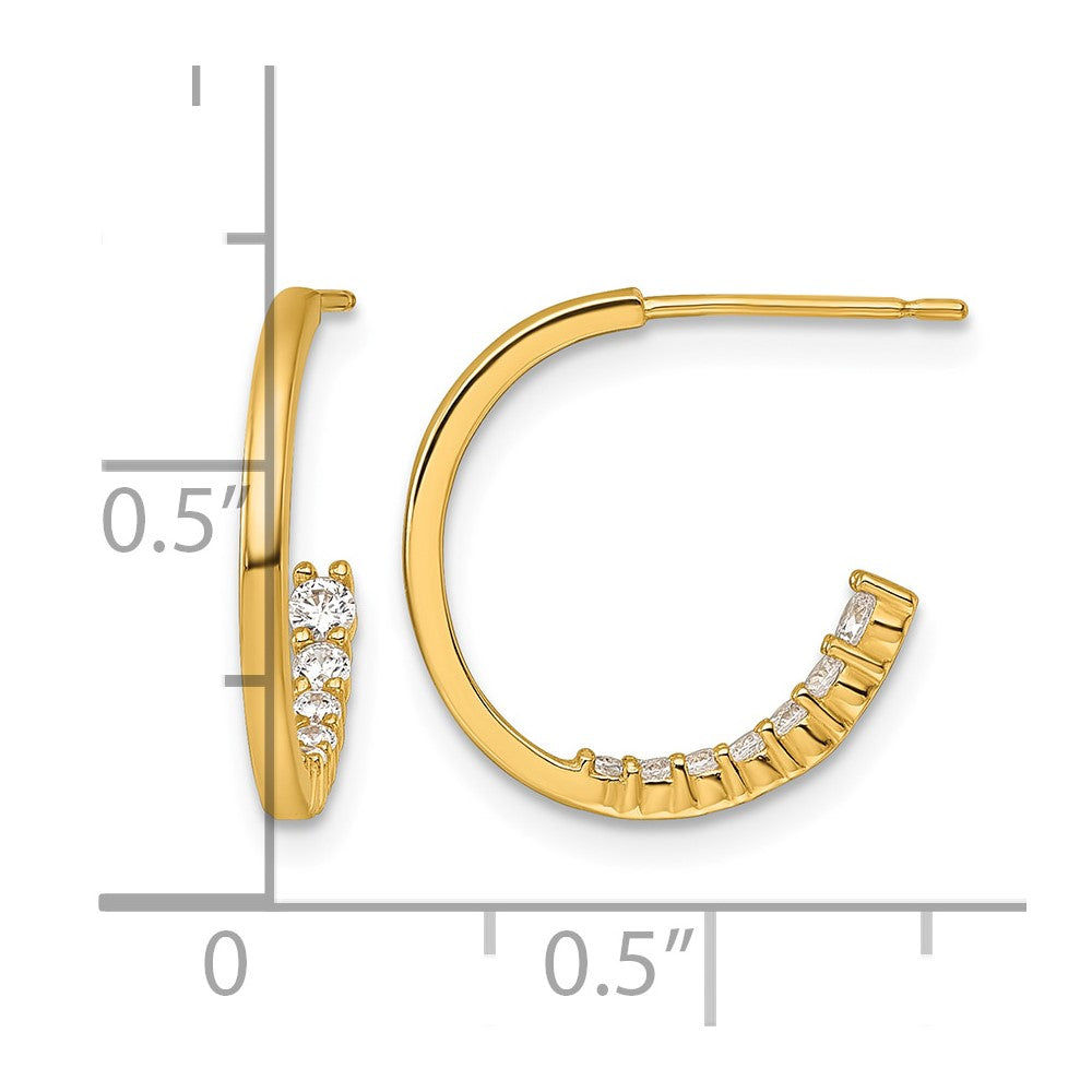 14k Polished Fancy CZ Post J-Hoop Earrings