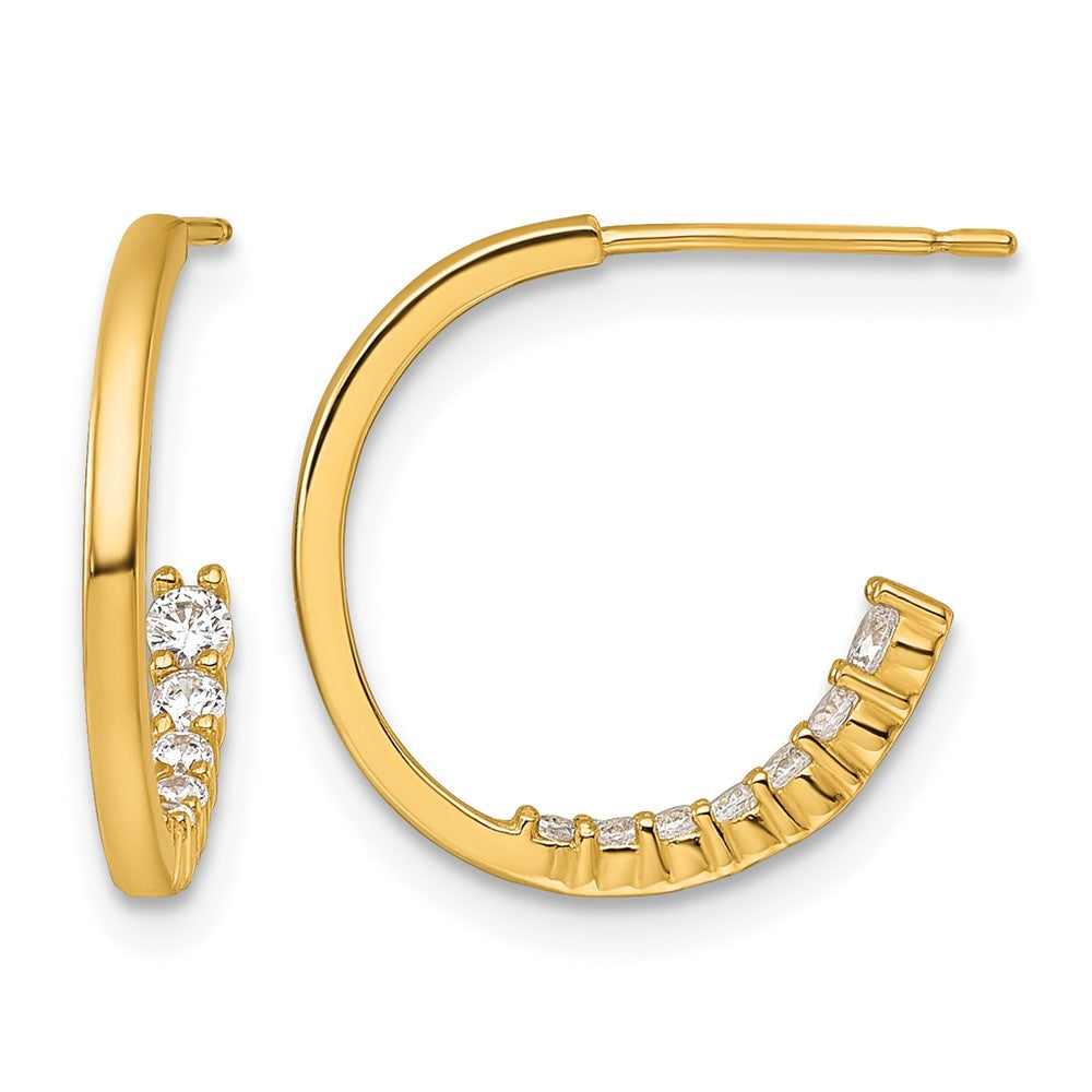 14k Polished Fancy CZ Post J-Hoop Earrings