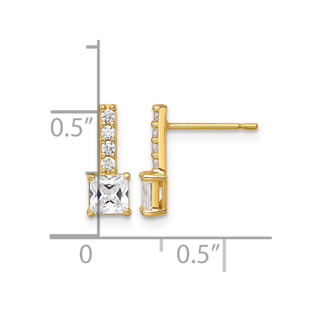 14k Polished Square CZ Post Earrings