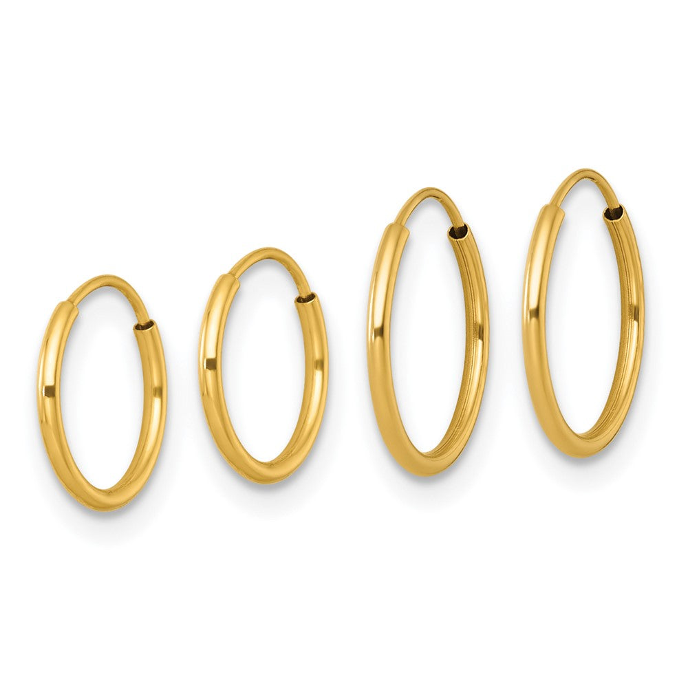 14k Polished Set of Two Pairs 1mm Endless Hoop Earrings