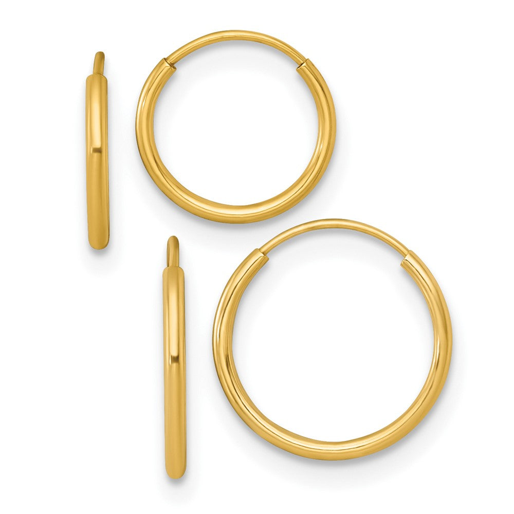 14k Polished Set of Two Pairs 1mm Endless Hoop Earrings