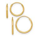 14k Polished Set of Two Pairs 1mm Endless Hoop Earrings